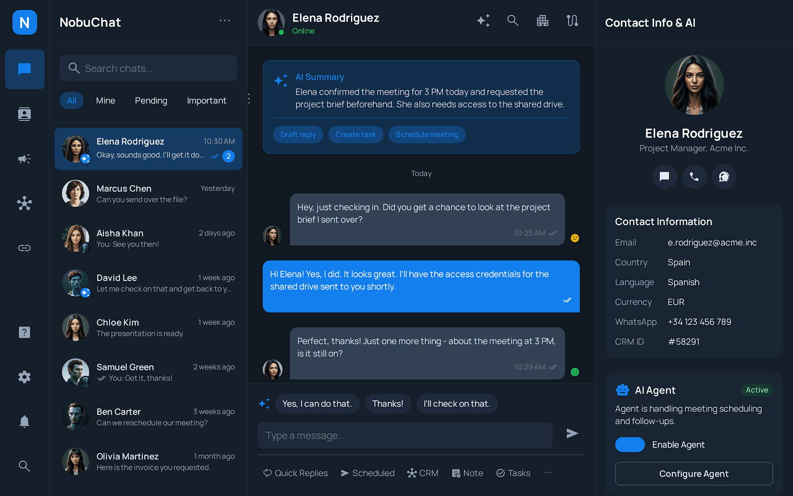 NobuChat WhatsApp Inbox Interface